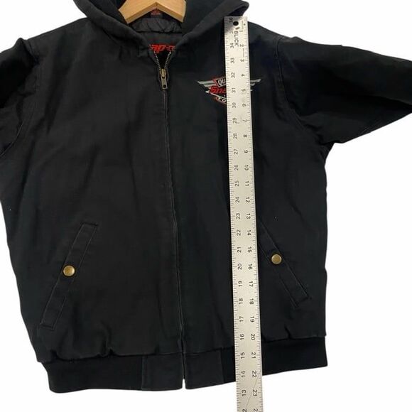 Snap-on Tools Youth Hooded Work Jacket Black Zip-Up American Flag Patch Large - Picture 11 of 12